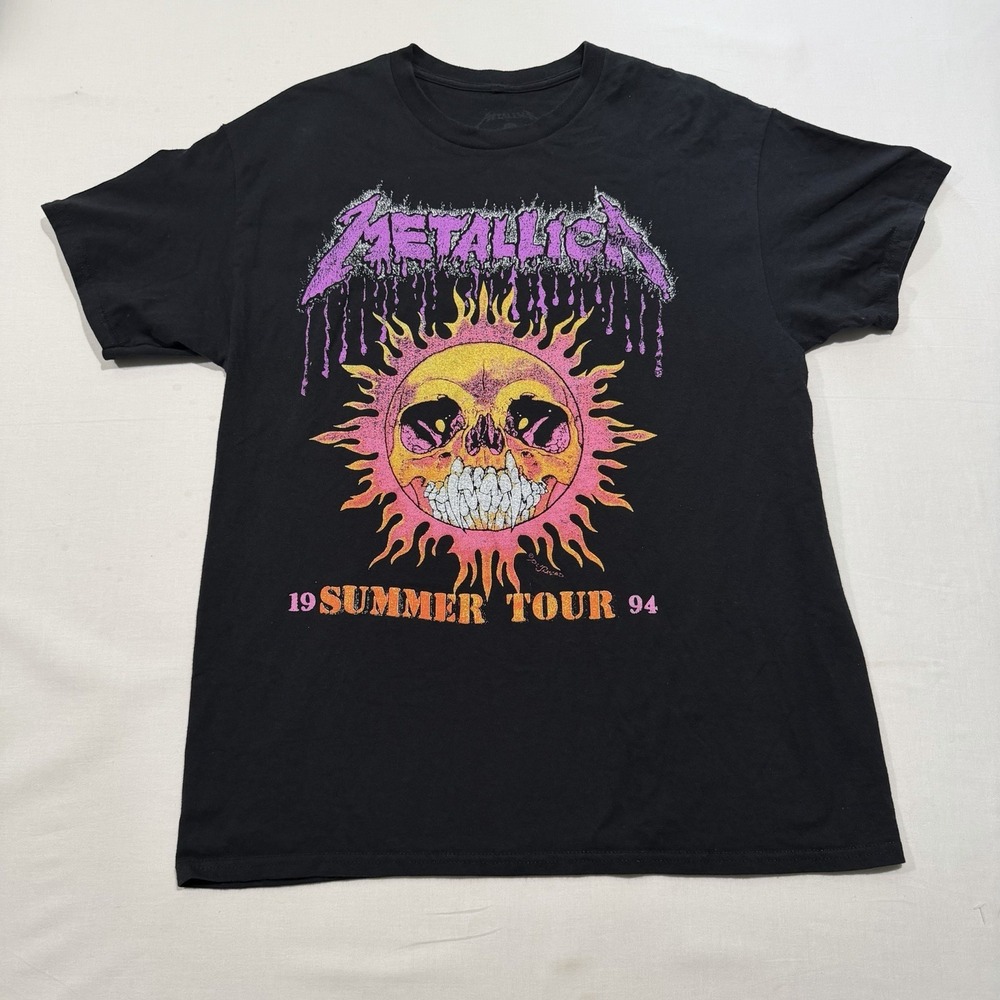 Metallica 1994 Summer Tour Flaming Sun Skull T Shirt Mens Large L Black Band Tee